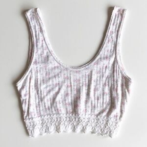 90s Vintage tiny rose print lace crop top shirt womens XS Small sports bra